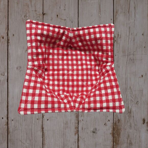 Microwave Bowl Cozy, Reversible Chickens and Red Gingham - Picture 2 of 4